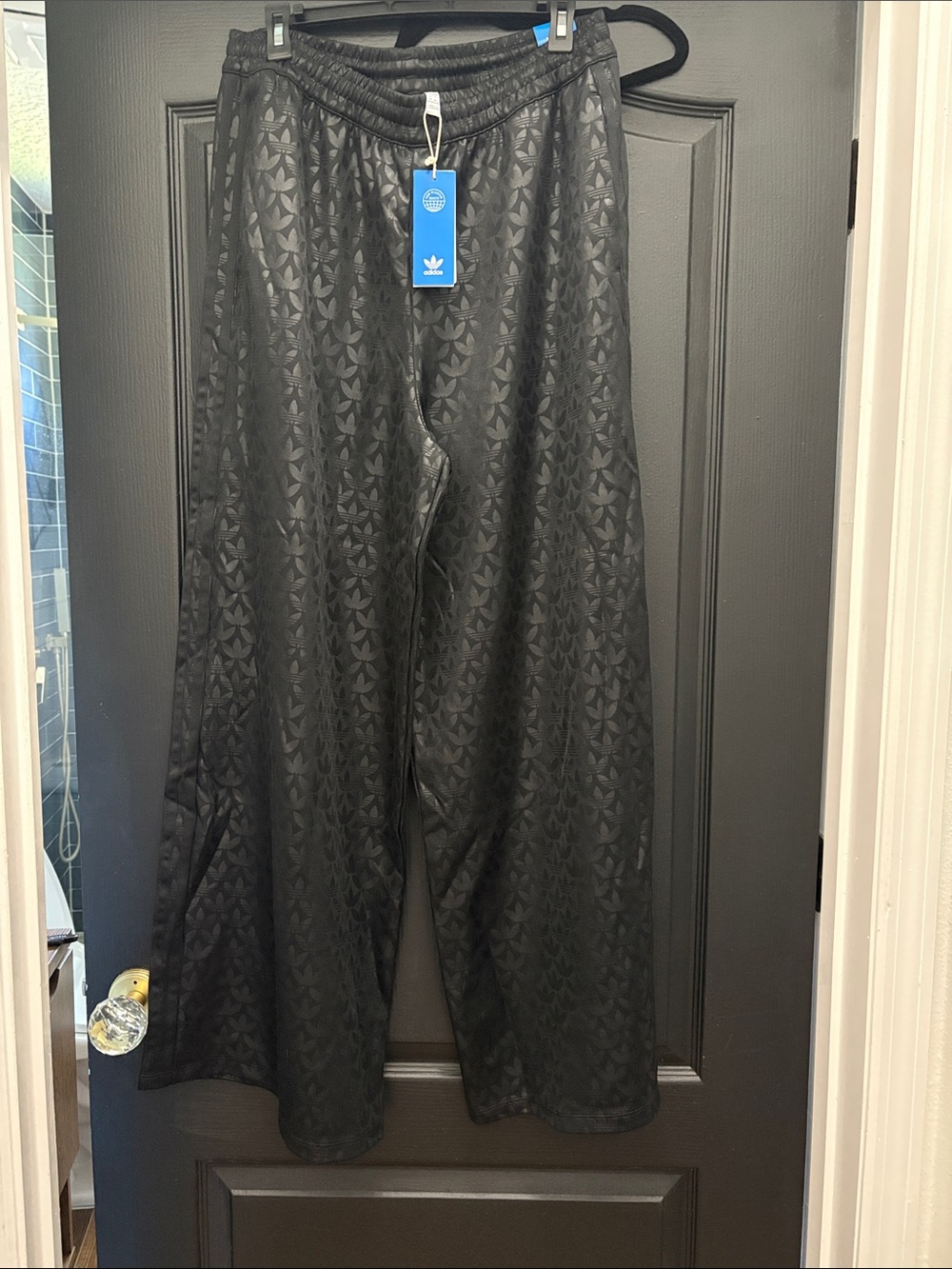 adidas Black Jacquard Trefoil Wide-Leg Sweatpants